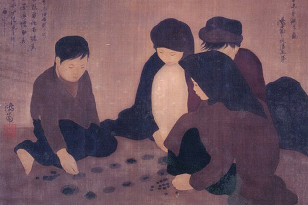 Tác phẩm tranh lụa &quot;Chơi ô ăn quan&quot; của Nguyễn Phan Chánh