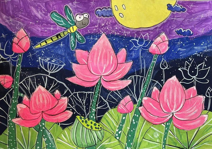 Tác phẩm vẽ tranh hoa sen đoạt giải nhì của thí sinh nhỏ tuổi