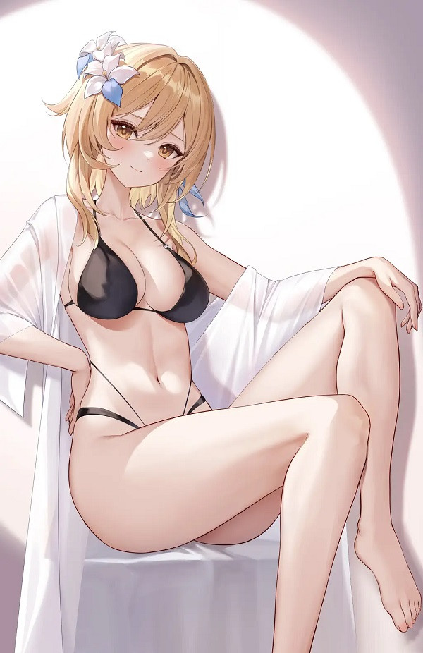 Tạo dáng ngồi bên bể bơi với ánh nhìn đầy cuốn hút