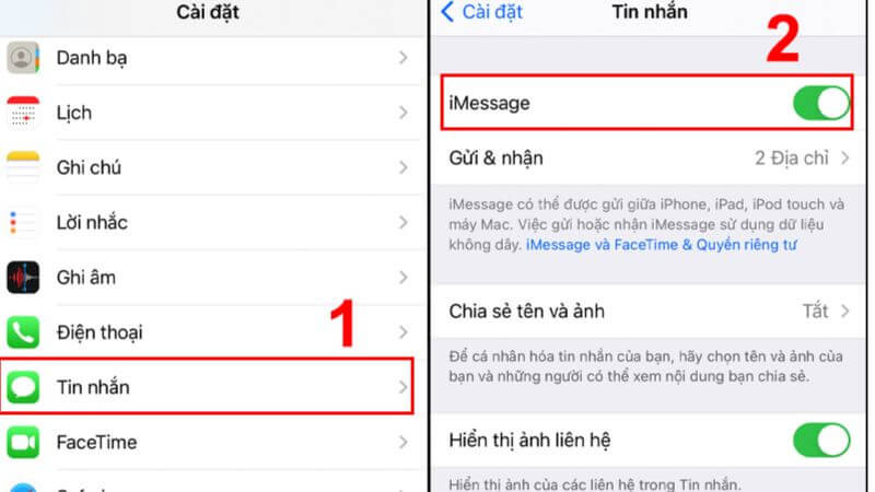 Tắt và bật lại tính năng iMessage trong Cài đặt để sửa lỗi