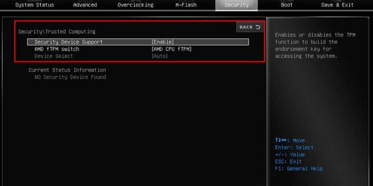 Thay đổi trạng thái TPM hoặc PTT từ Disable sang Enable trong BIOS