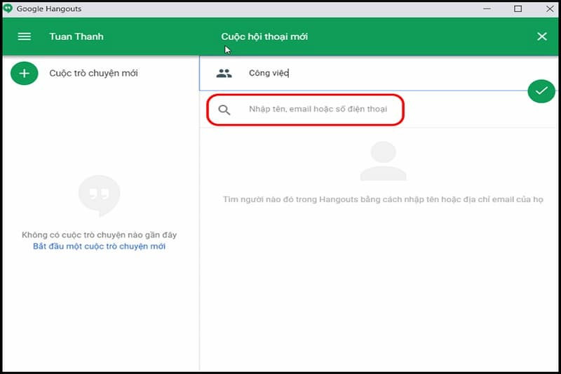 Thêm thành viên vào nhóm chat Google Hangouts bằng cách nhập tên hoặc email