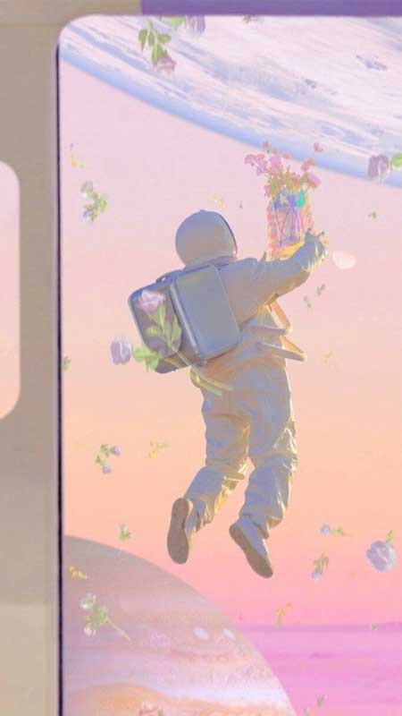 Thiên hà màu pastel và phi hành gia đáng yêu