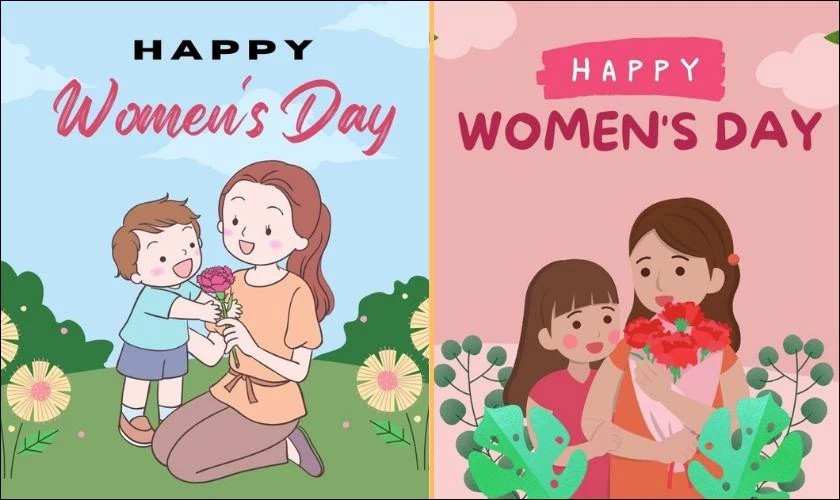 Thiệp chúc mừng 8/3 nền hoa lá xanh tươi