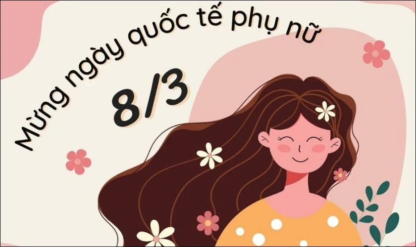 Thiệp chúc mừng 8/3 với hình ảnh hoa và chữ &quot;8/3&quot;