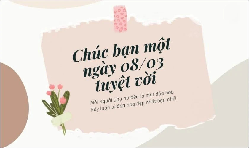 Thiệp chúc mừng 8/3 với hình ảnh hoa và dòng chữ &quot;Happy Women's Day&quot;