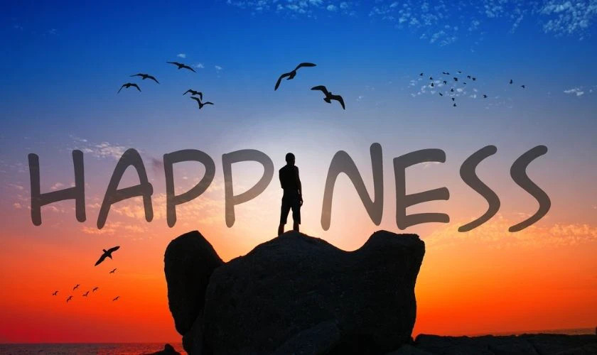 Thiết kế hình ảnh với chữ 'Happiness' và bông hoa đơn giản, thanh lịch