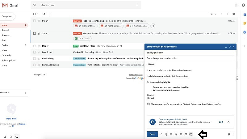 Thông báo email được gửi ở chế độ bảo mật trong Gmail