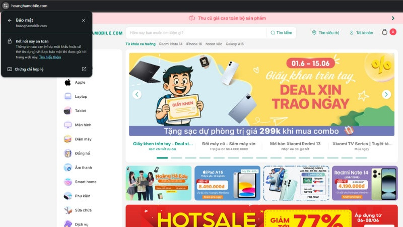 Thông tin chi tiết về chứng chỉ SSL hiển thị trong trình duyệt khi nhấp vào ổ khóa