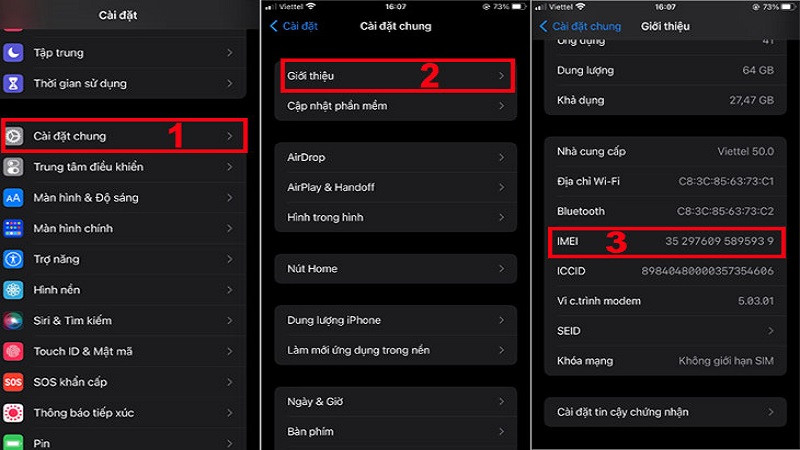 Tìm số IMEI của iPhone trong phần Cài đặt