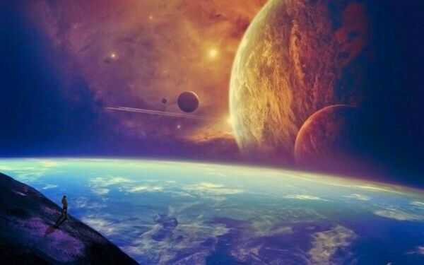 Tinh vân tím và xanh cho màn hình ngang