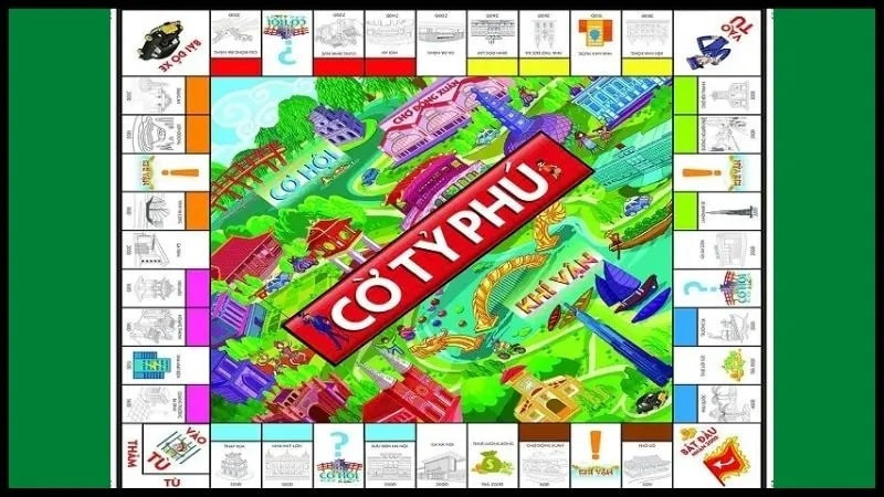 Tổng quan bố cục bàn cờ Monopoly với các loại ô khác nhau