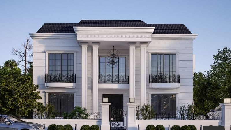 Tổng thể kiến trúc nhà cổ điển sang trọng và bề thế