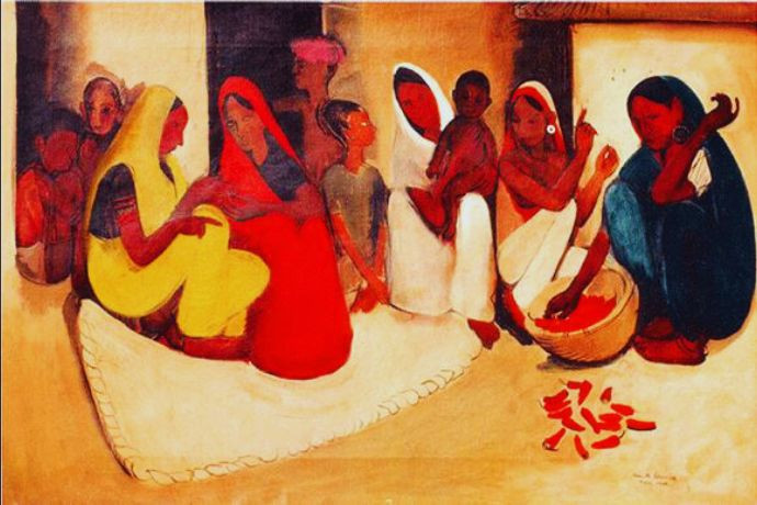 Tranh của họa sĩ nữ nổi tiếng thế giới Amrita Sher-Gil, thể hiện phong cách độc đáo kết hợp phương Tây và Ấn Độ