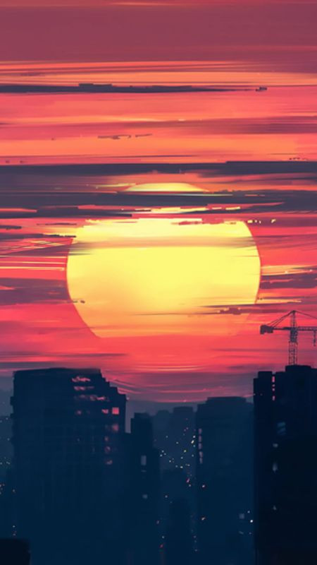 Tranh hoàng hôn buồn với hình ảnh trừu tượng