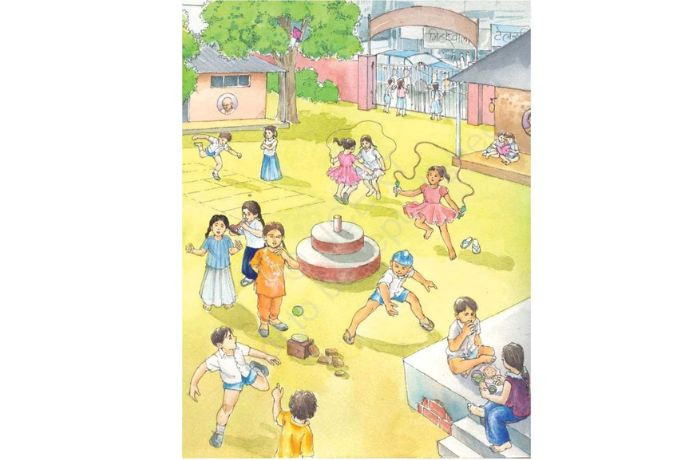 Tranh hoạt động ở trường đơn giản