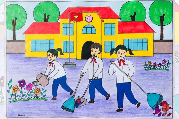 Tranh hoạt động ở trường vẽ các bạn chơi