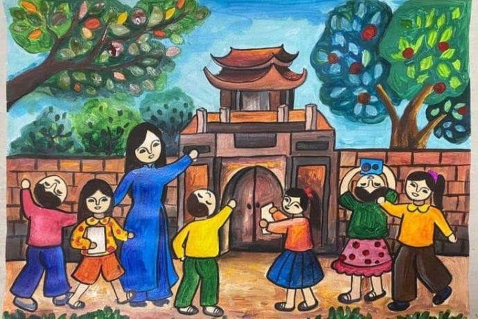 Tranh hoạt động ở trường vẽ các bạn đọc sách