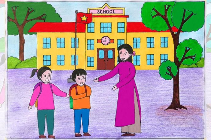 Tranh hoạt động ở trường vẽ cảnh lớp học