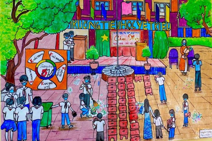 Tranh hoạt động ở trường vẽ giờ ra chơi