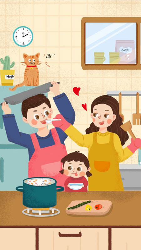 Tranh Tết vẽ bữa cơm sum họp ấm cúng