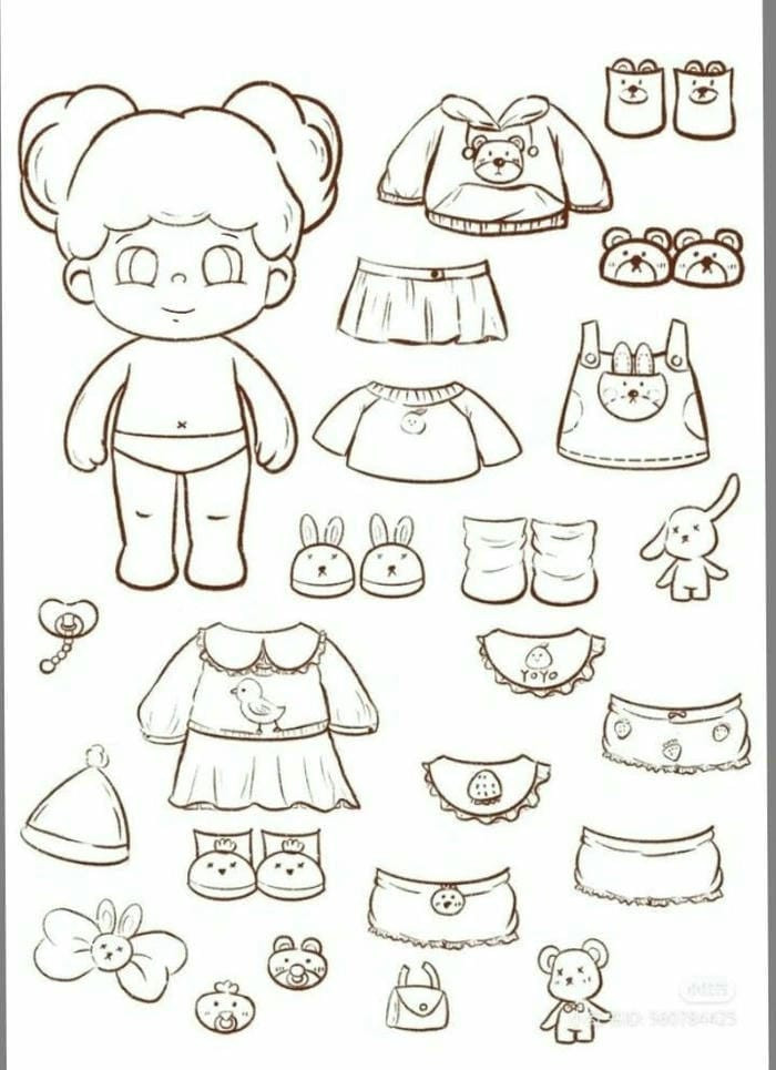 Tranh tô màu búp bê chibi giấy có thể cắt rời để thay đồ