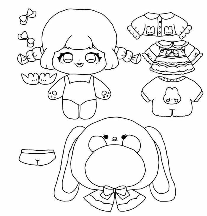 Tranh tô màu búp bê chibi thay đồ siêu đáng yêu