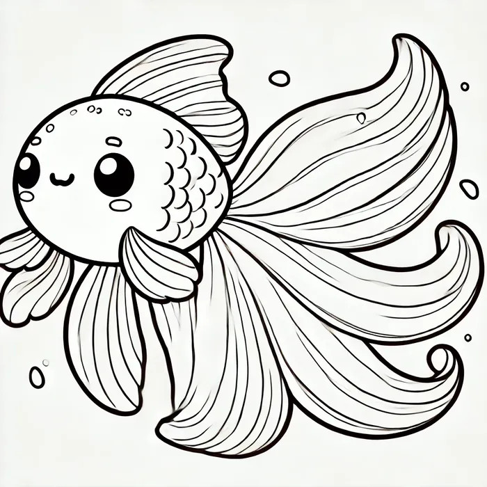 Tranh tô màu cá vàng với vây đuôi đẹp mắt