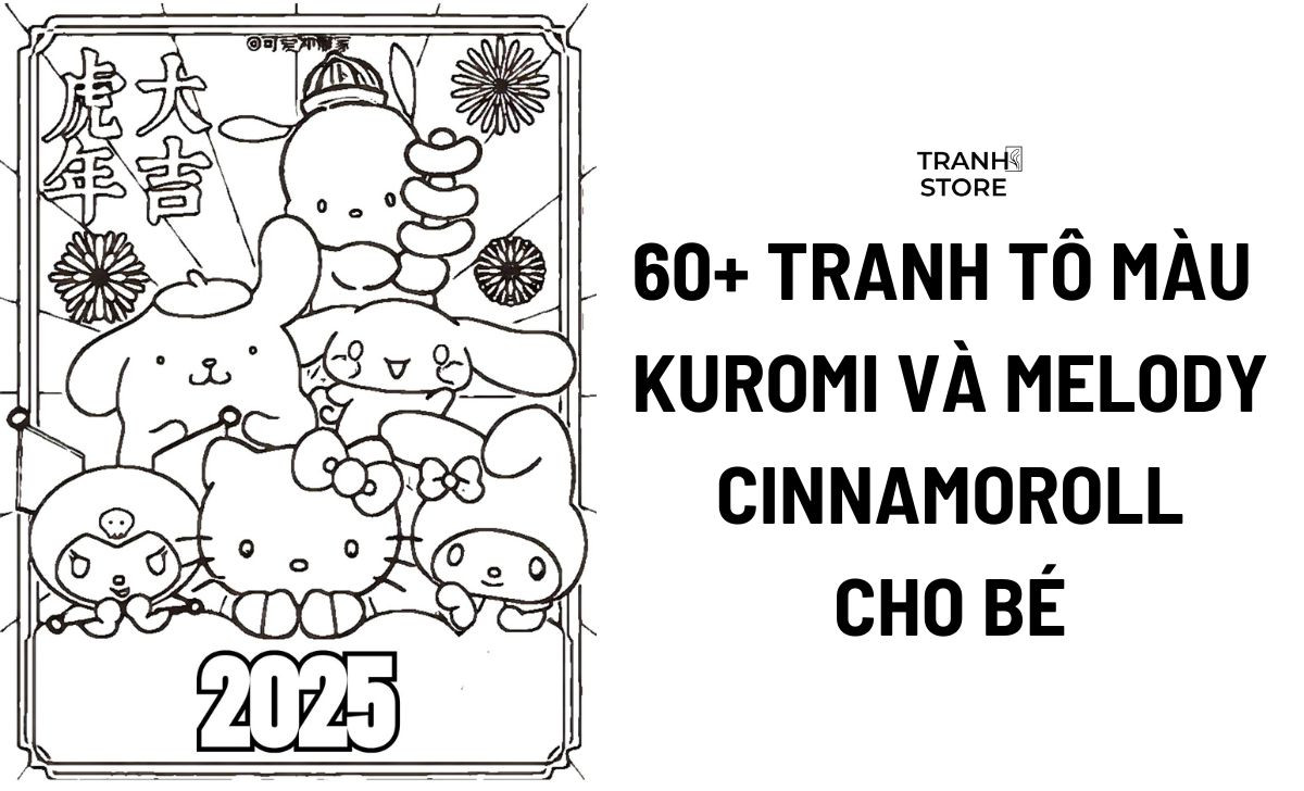Tranh tô màu các nhân vật Kuromi, Melody, Cinnamoroll dễ thương cho bé