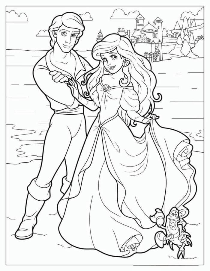 Tranh tô màu cặp đôi hoàng tử Eric và công chúa Ariel