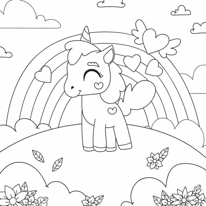 Tranh tô màu cầu vồng và kỳ lân huyền bí