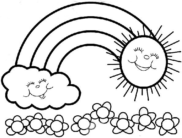 Tranh tô màu cầu vồng với hai đám mây và mặt trời