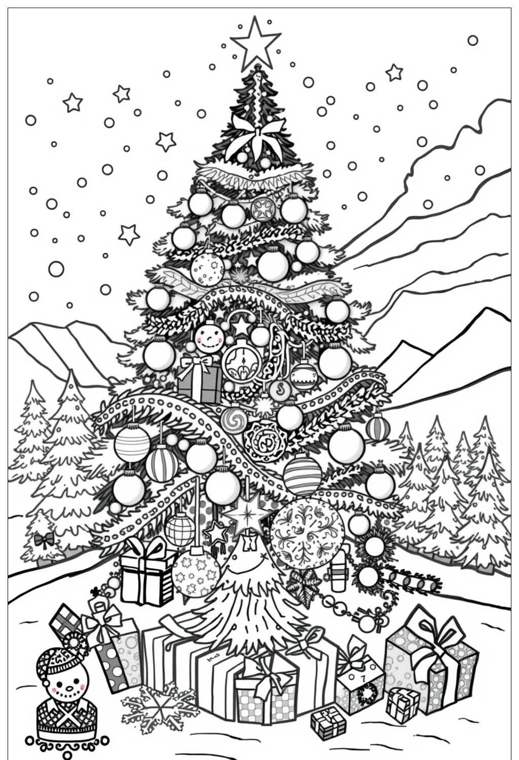 Tranh tô màu cây thông Noel nhiều chi tiết phức tạp