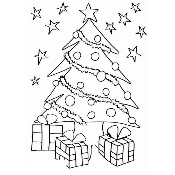 Tranh tô màu cây thông Noel và hộp quà Giáng sinh