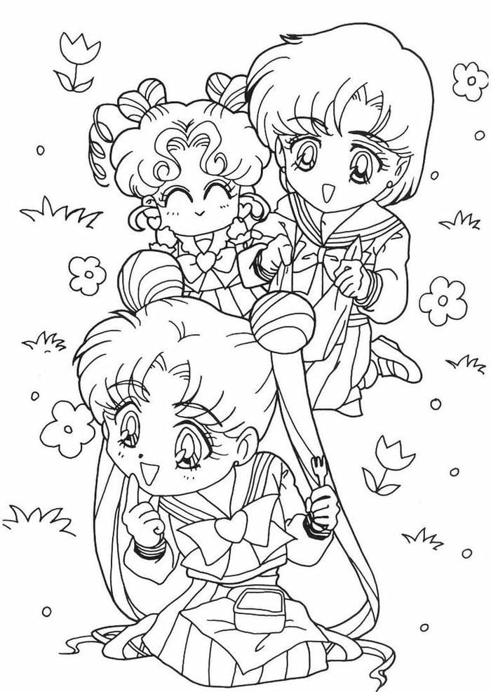 tranh tô màu chibi thủy thủ mặt trăng đáng yêu