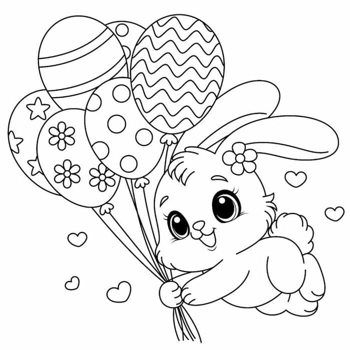 Tranh tô màu chú thỏ chibi siêu dễ thương cùng bong bóng