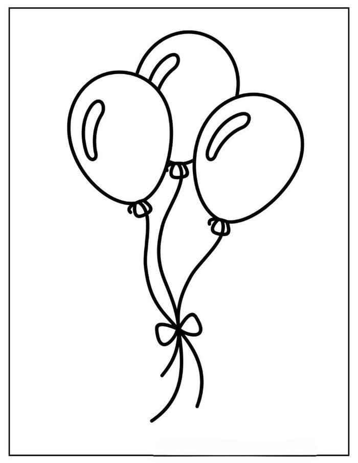 Tranh tô màu chùm bóng bay 3 quả đơn giản