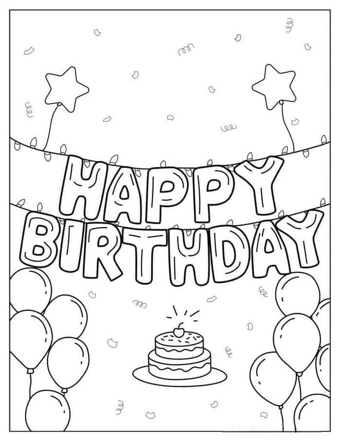 Tranh tô màu chùm bóng bay trang trí sinh nhật