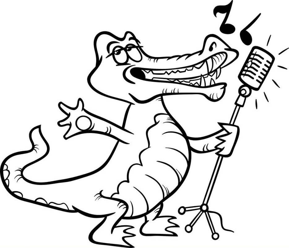 Tranh tô màu con cá sấu đang hát với micro