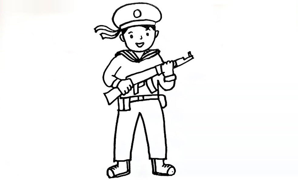 Tranh tô màu đơn giản chủ đề chú bộ đội