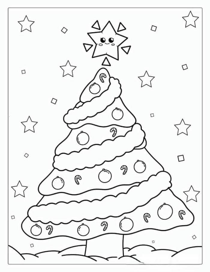 Tranh tô màu đơn giản hình cây thông giáng sinh