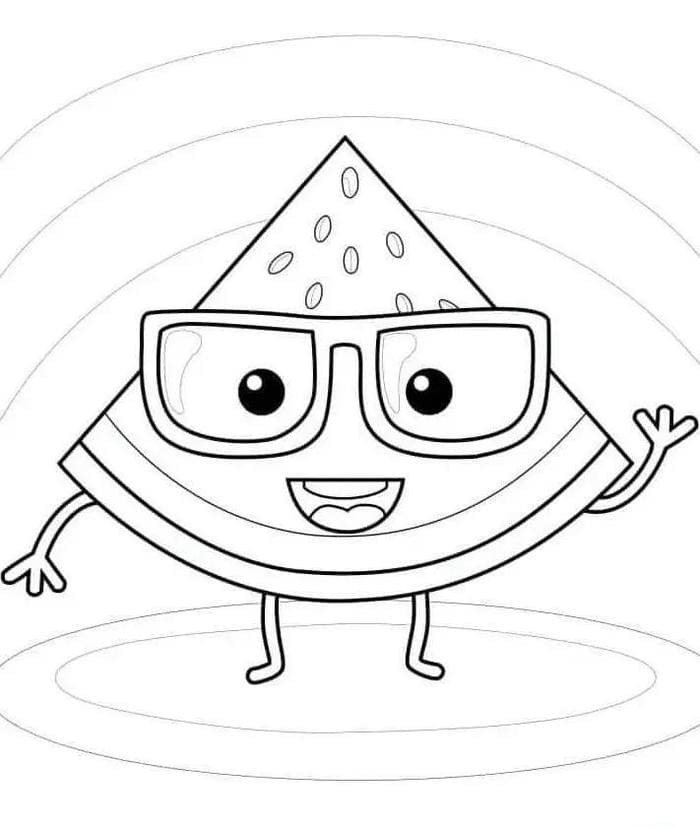 tranh tô màu dưa hấu đeo kính đáng yêu