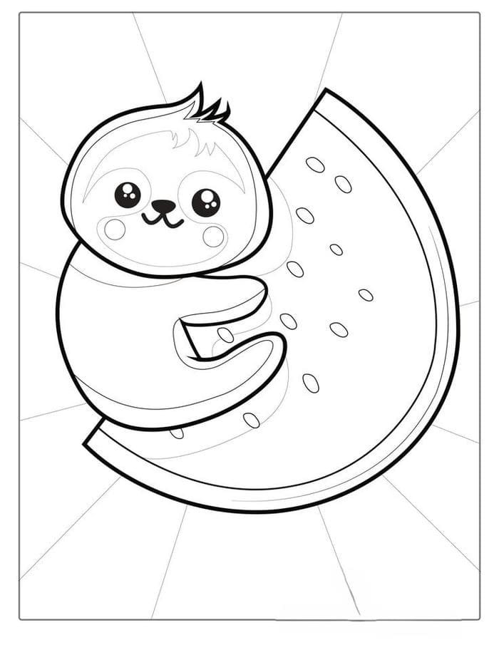 tranh tô màu dưa hấu và chú lười siêu đáng yêu