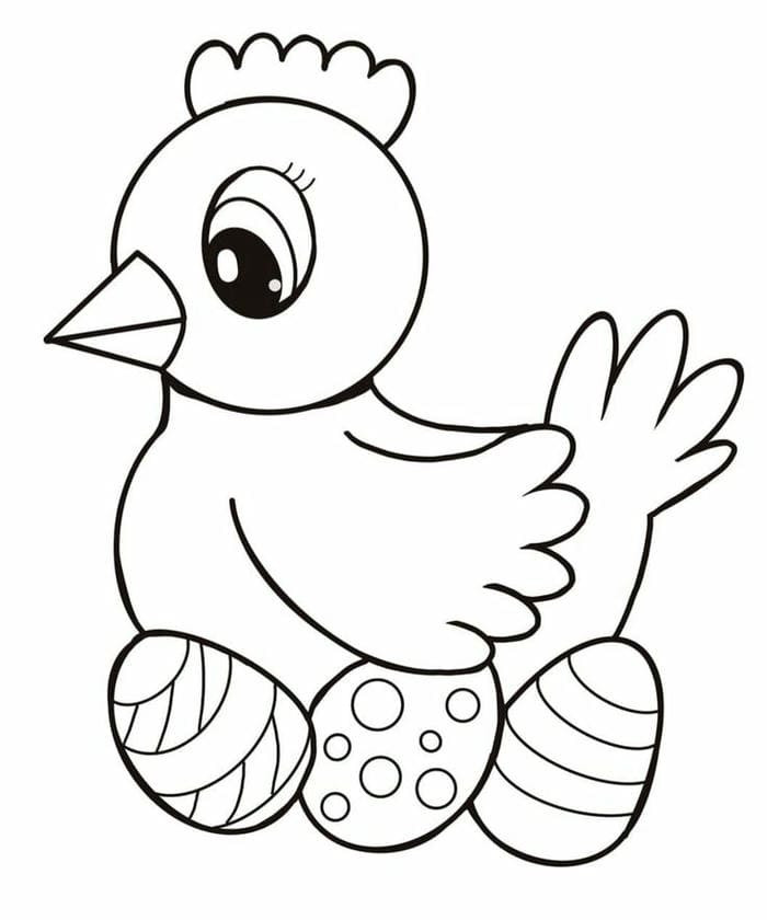 Tranh tô màu gà mái đang ấp trứng trong ổ rơm