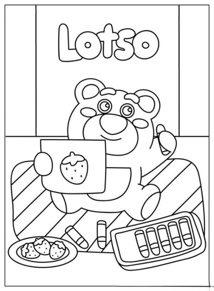 Tranh tô màu gấu dâu Lotso cute dễ thương cho bé