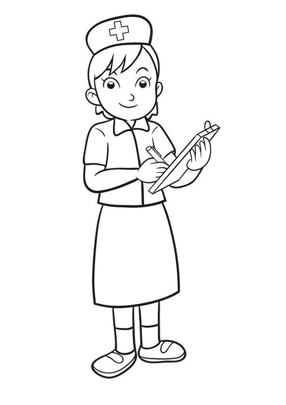 Tranh tô màu hình ảnh cô y tá đang chăm sóc bệnh nhân