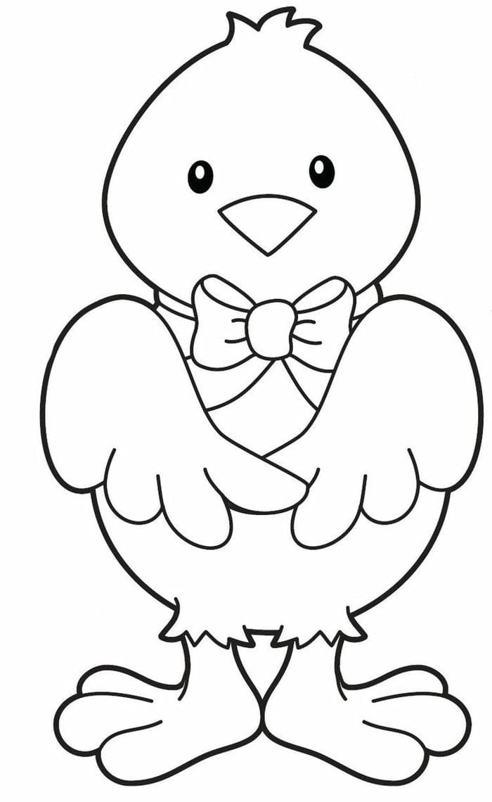 Tranh tô màu hình gà đeo nơ dễ thương cho bé gái