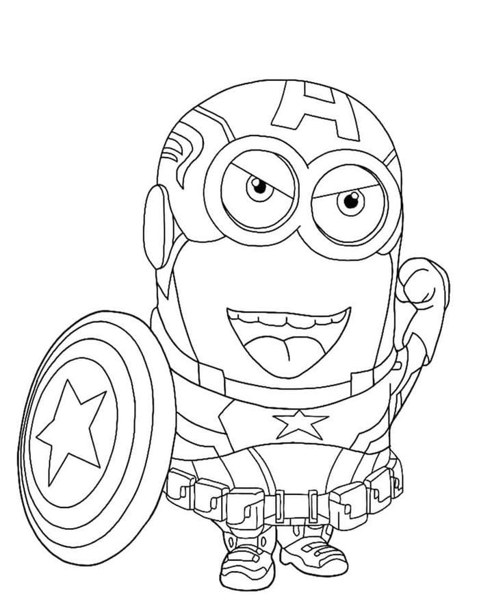 Tranh tô màu hình Minion hóa trang thành siêu anh hùng Captain America
