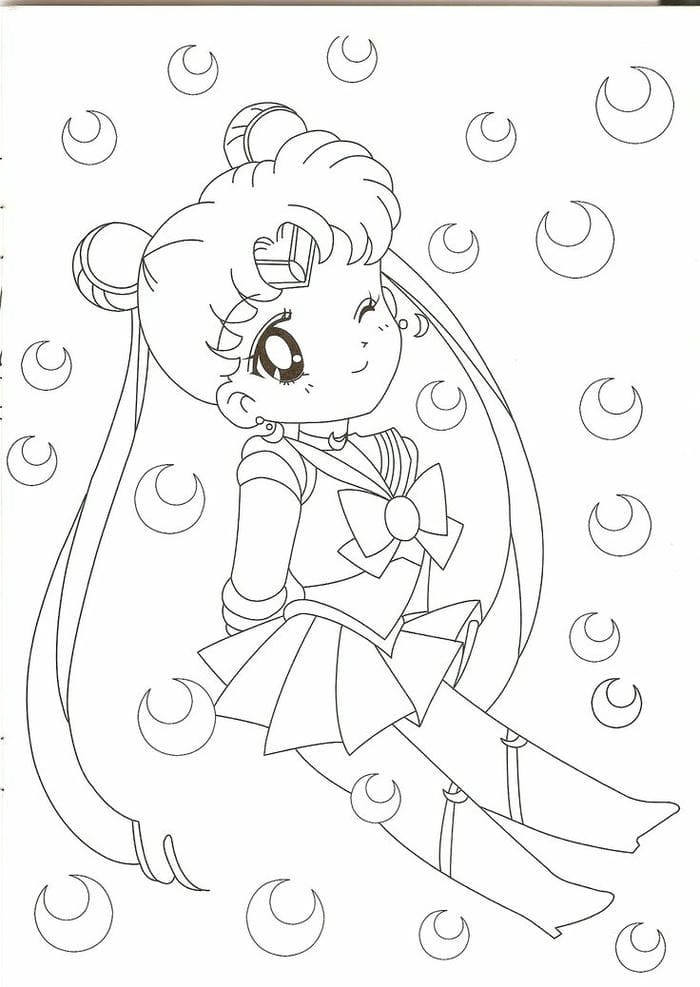 tranh tô màu hình thủy thủ mặt trăng đơn giản dễ thương