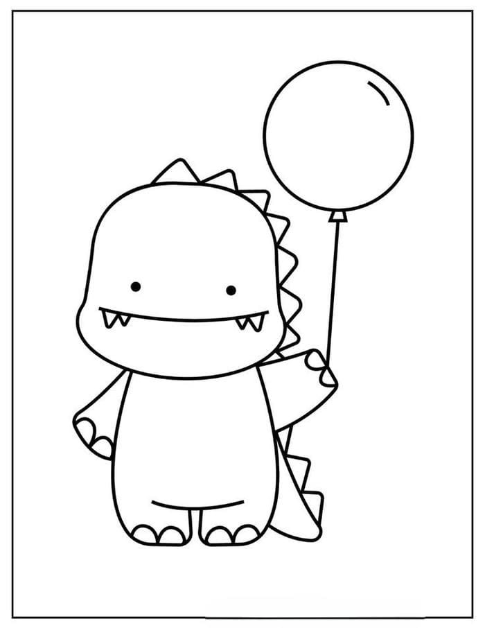 Tranh tô màu khủng long ngộ nghĩnh cầm bóng bay